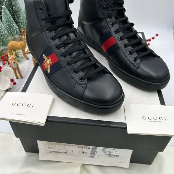 Men’s Gucci ace bee web high top sneakers, size 12, made in Italy - Picture 2 of 10